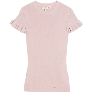NWT Ted Baker London Ribbed Frill Sleeve Sweater - Sz XS - pale pink - 2023